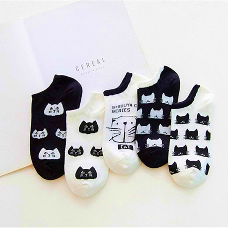 5 Paar Frauen Socken drucken Cartoon Vogel Giraffe Harajuku Street Style Baumwolle kurze Socken weibliche Casual Funny Knöchelsocken Socken