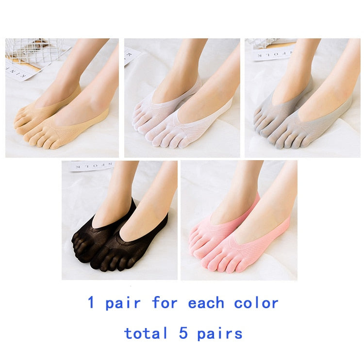 5 Paar Fünf Finger Boot Socken Frauen Frühling Sommer dünn Plain Weave Shallow Mouth Samt Eis Seide Schweiß absorbierende Zehen Socken