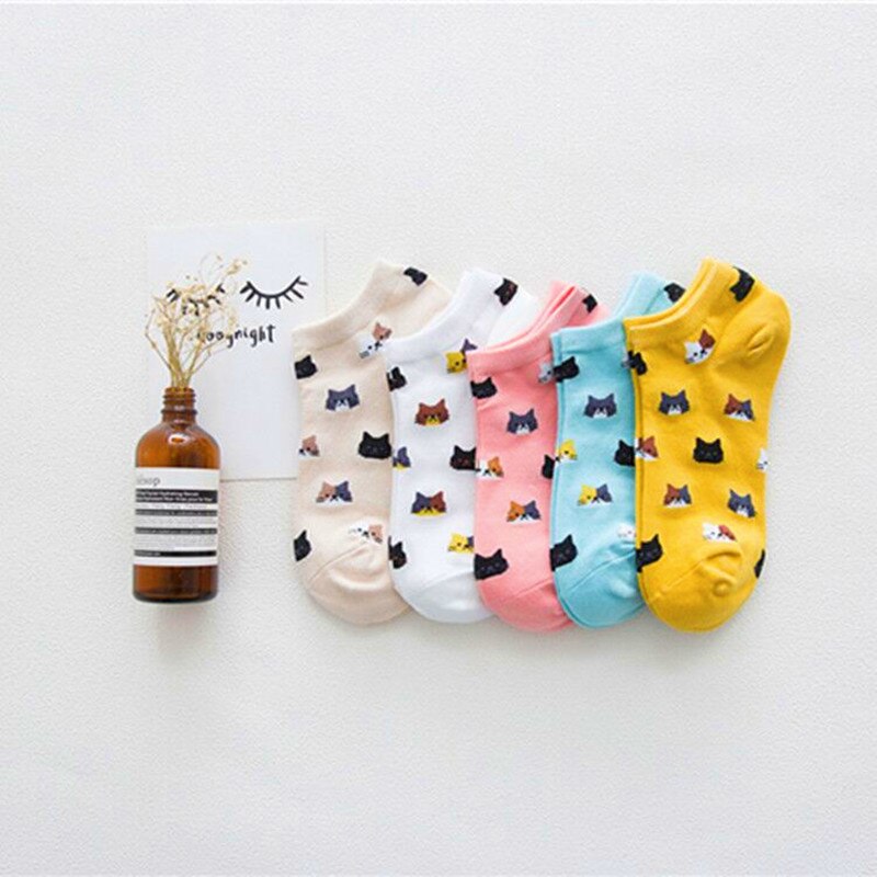 5 Paar Frauen Socken drucken Cartoon Vogel Giraffe Harajuku Street Style Baumwolle kurze Socken weibliche Casual Funny Knöchelsocken Socken