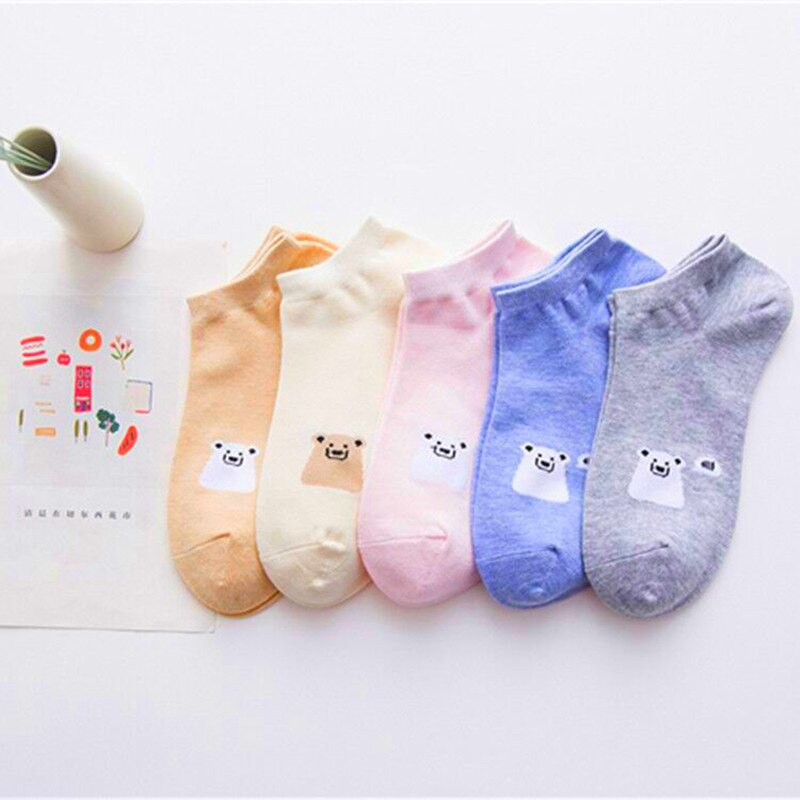 5 Paar Frauen Socken drucken Cartoon Vogel Giraffe Harajuku Street Style Baumwolle kurze Socken weibliche Casual Funny Knöchelsocken Socken