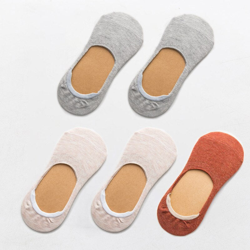 5 Paar Frühling Sommer Frauen Socken Solid Farbe Mode Wild Shallow Mouth Mädchen Weiblich Invisible No Show Slipper Socken