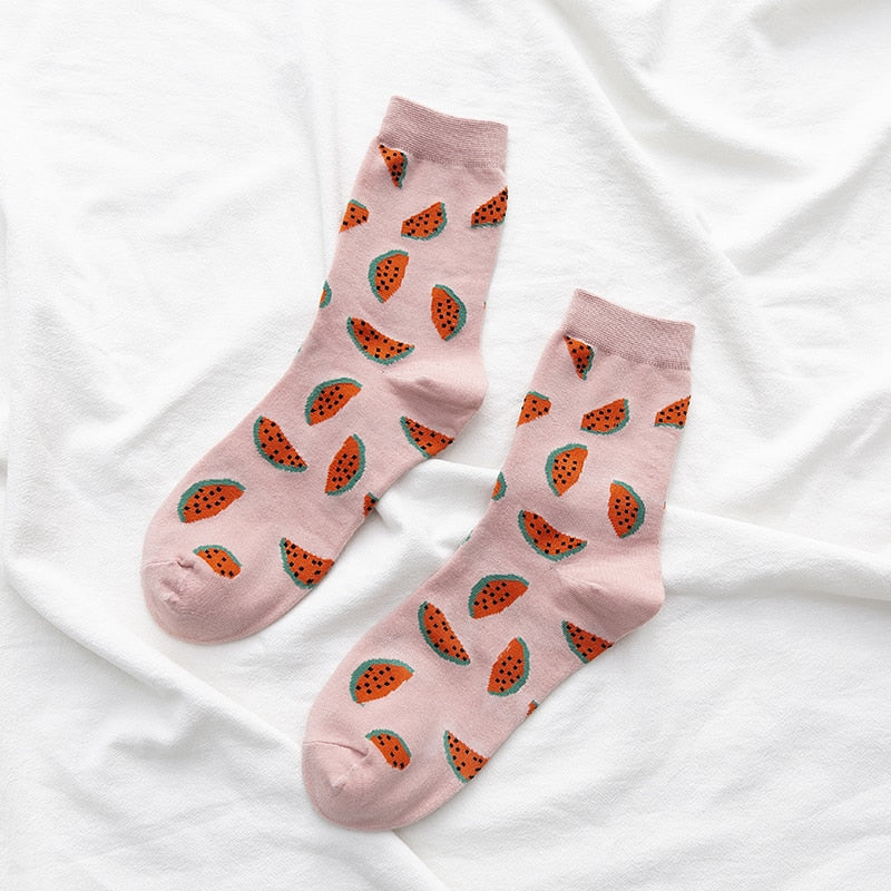 2023 Neue Cartoon Women&#39;s Atmungsaktive Baumwollsocken Niedlich Niedliches Obst Schönes Muster Mädchen Socke Gekämmt aus reiner Baumwolle Weibliche Socken