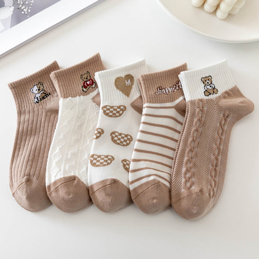 5 Paar Socken Sets Frauen Elegant Retro Polyester Baumwolle Low Tube Frauen Socken Atmungsaktiv Japanischen Stil Casual Baumwolle Kurze Socke
