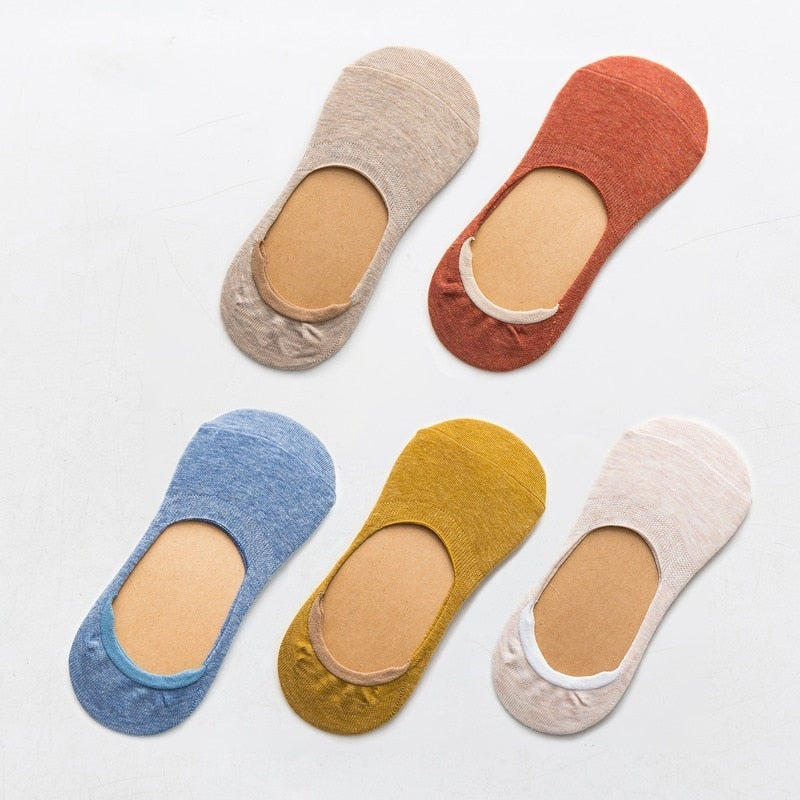 5 Paar Frühling Sommer Frauen Socken Solid Farbe Mode Wild Shallow Mouth Mädchen Weiblich Invisible No Show Slipper Socken