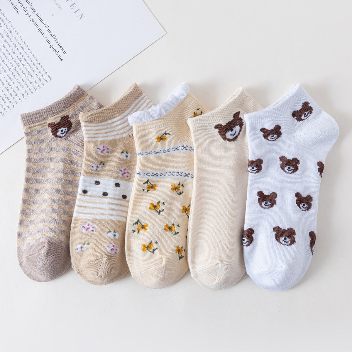 5 Paar Socken Sets Frauen Elegant Retro Polyester Baumwolle Low Tube Frauen Socken Atmungsaktiv Japanischen Stil Casual Baumwolle Kurze Socke