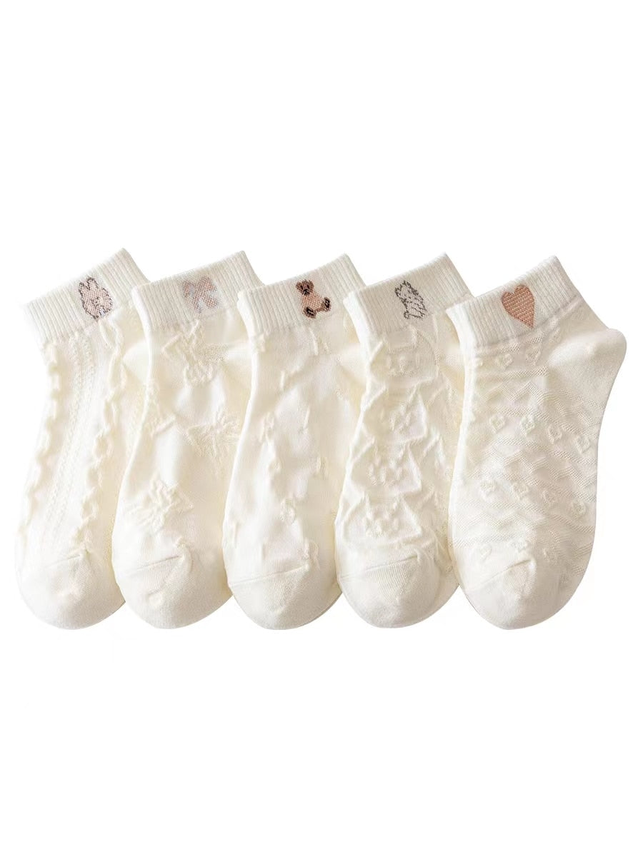 5 Paar Socken Sets Frauen Elegant Retro Polyester Baumwolle Low Tube Frauen Socken Atmungsaktiv Japanischen Stil Casual Baumwolle Kurze Socke