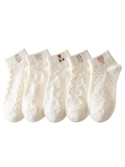 5 Paar Socken Sets Frauen Elegant Retro Polyester Baumwolle Low Tube Frauen Socken Atmungsaktiv Japanischen Stil Casual Baumwolle Kurze Socke